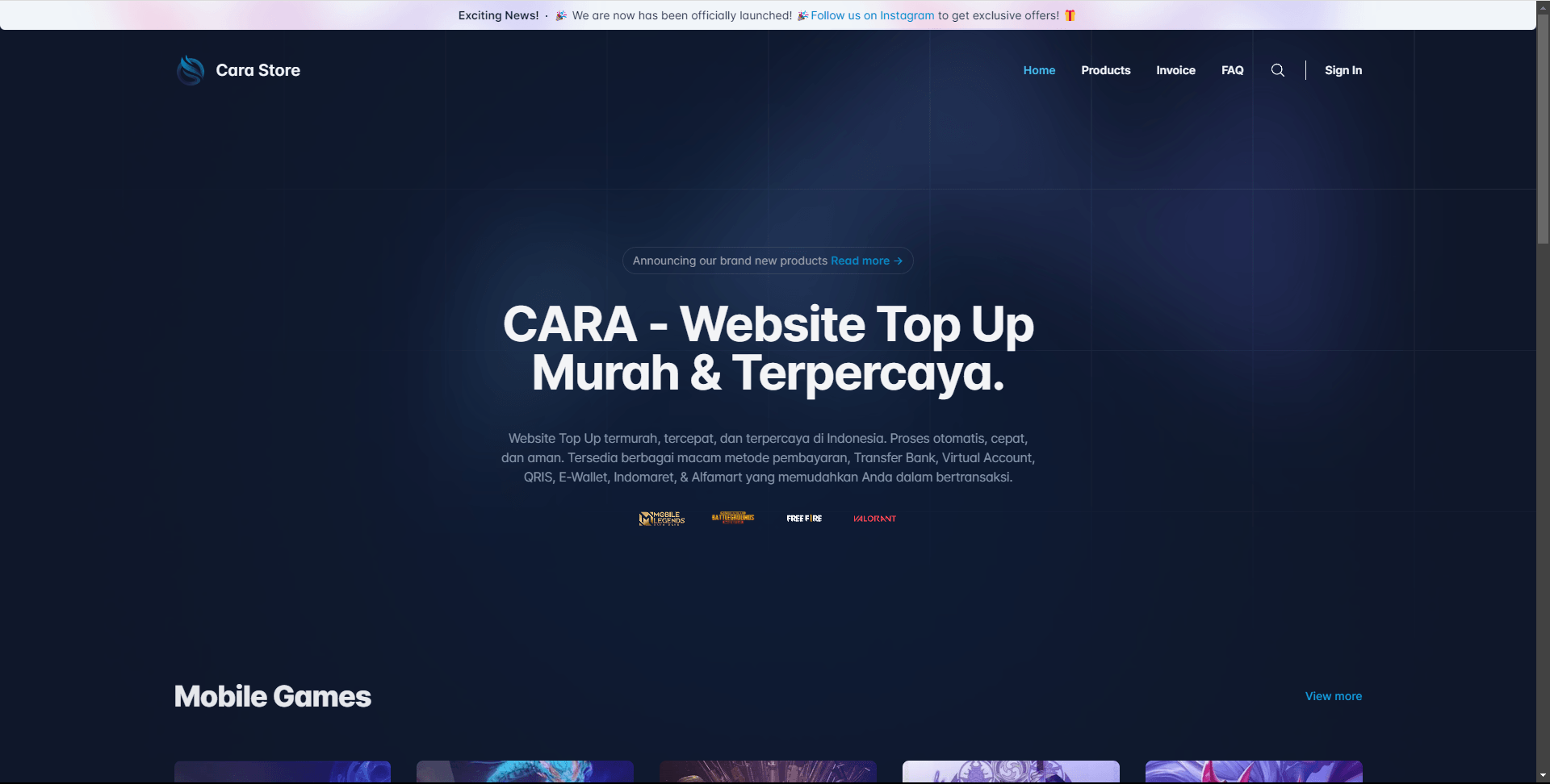 Cara Store Homepage 