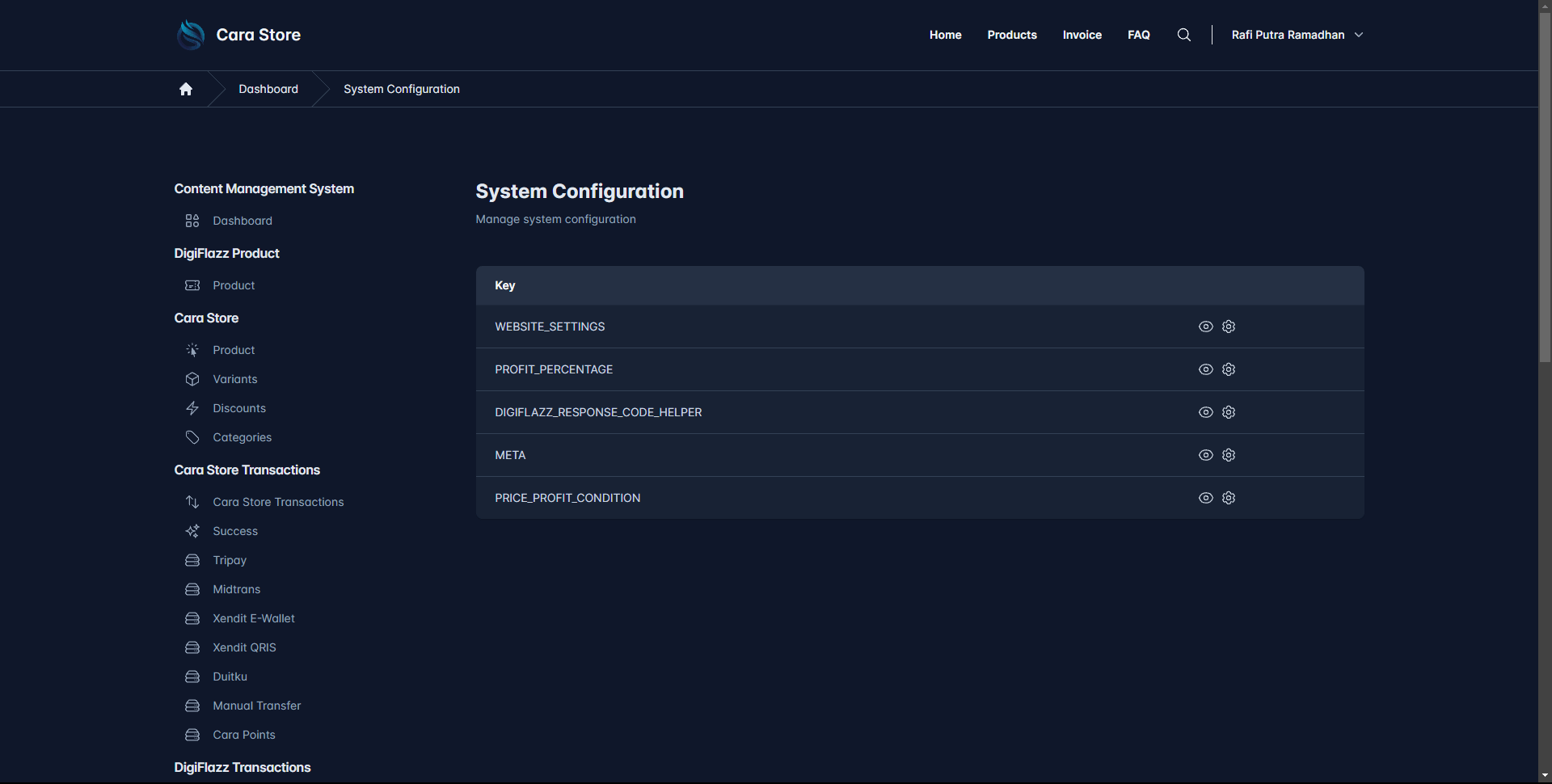 Cara Store System Configuration 