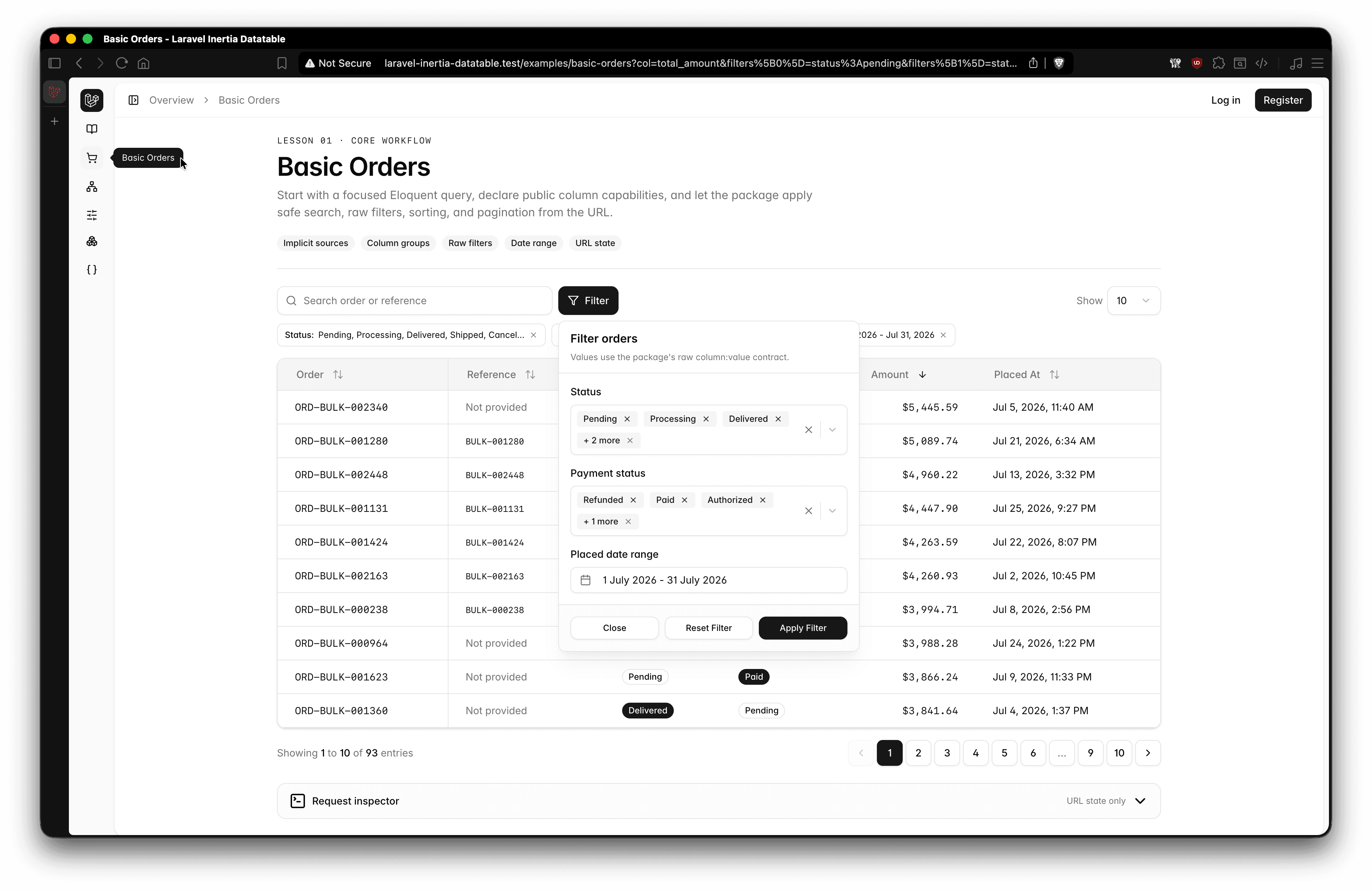 Basic Orders DataTable