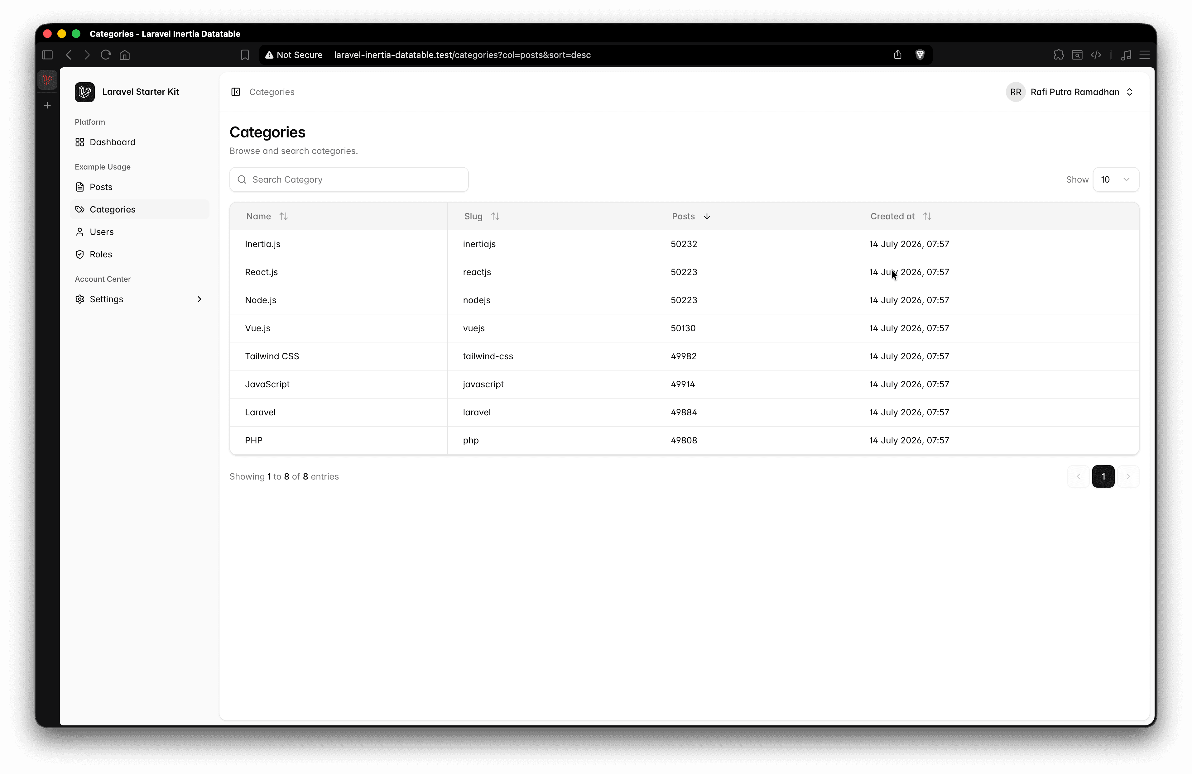 Categories DataTable