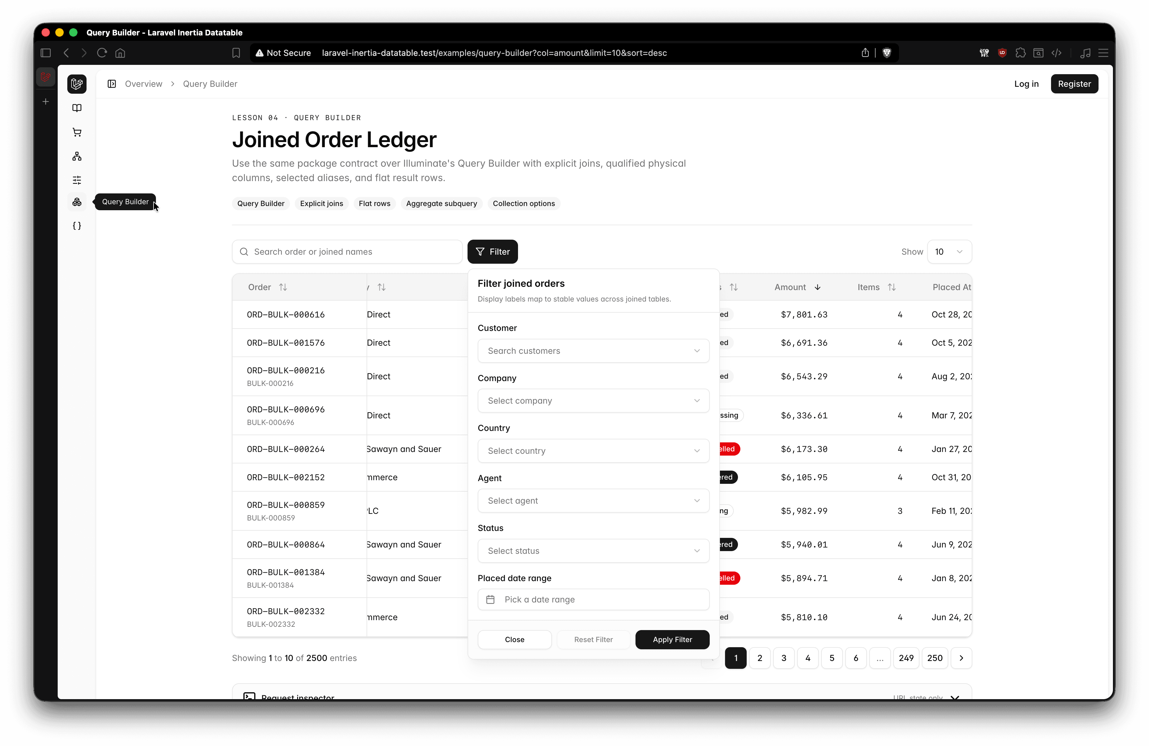 Query Builders DataTable