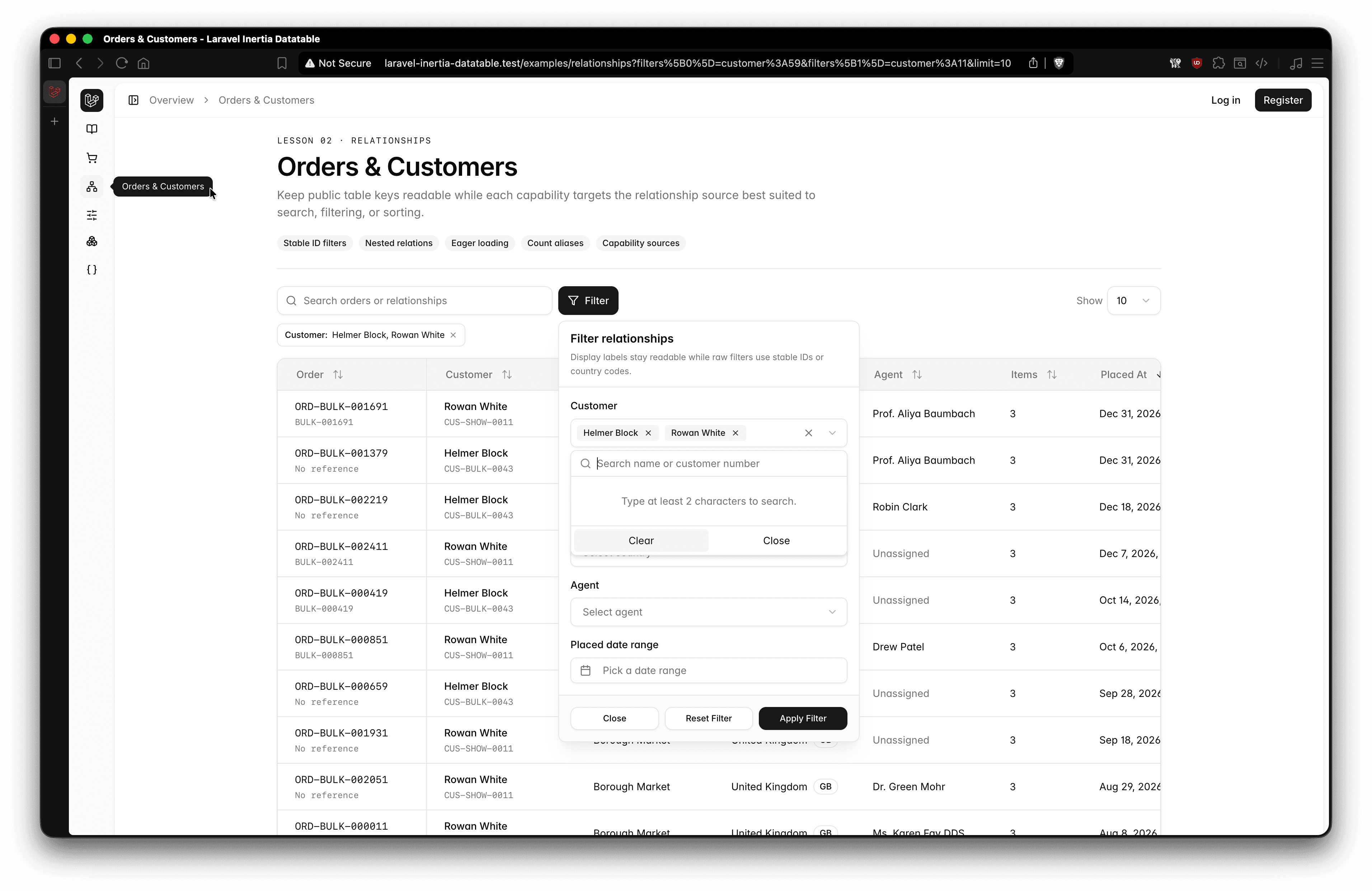 Orders & Customers DataTable