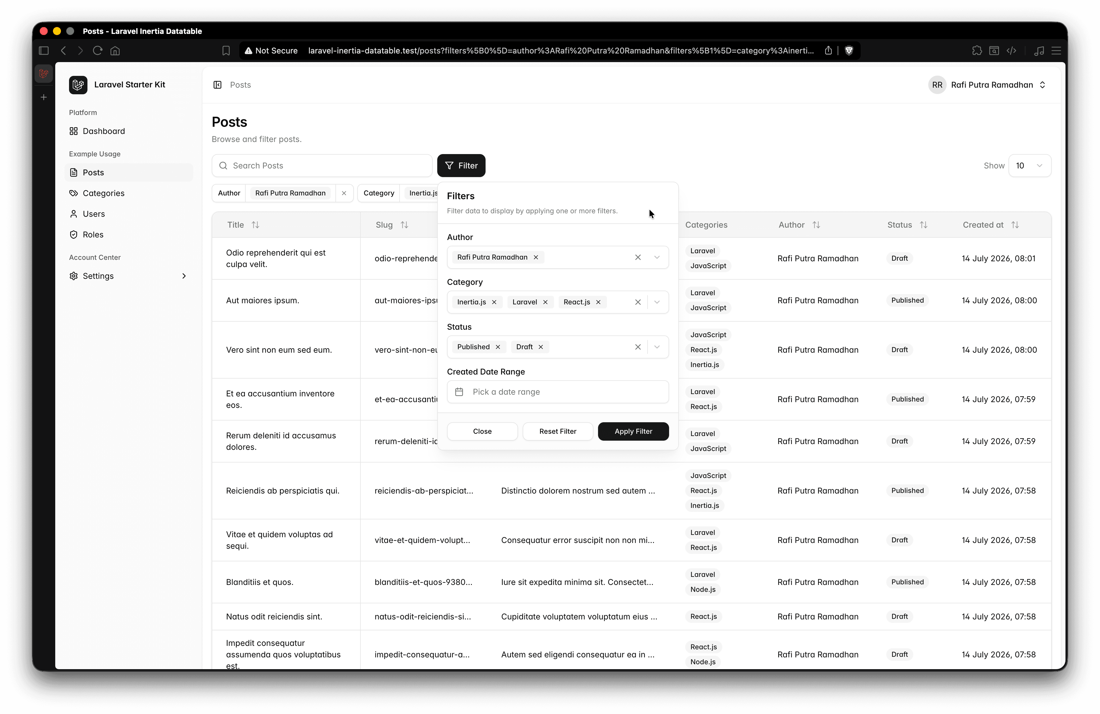 Posts DataTable