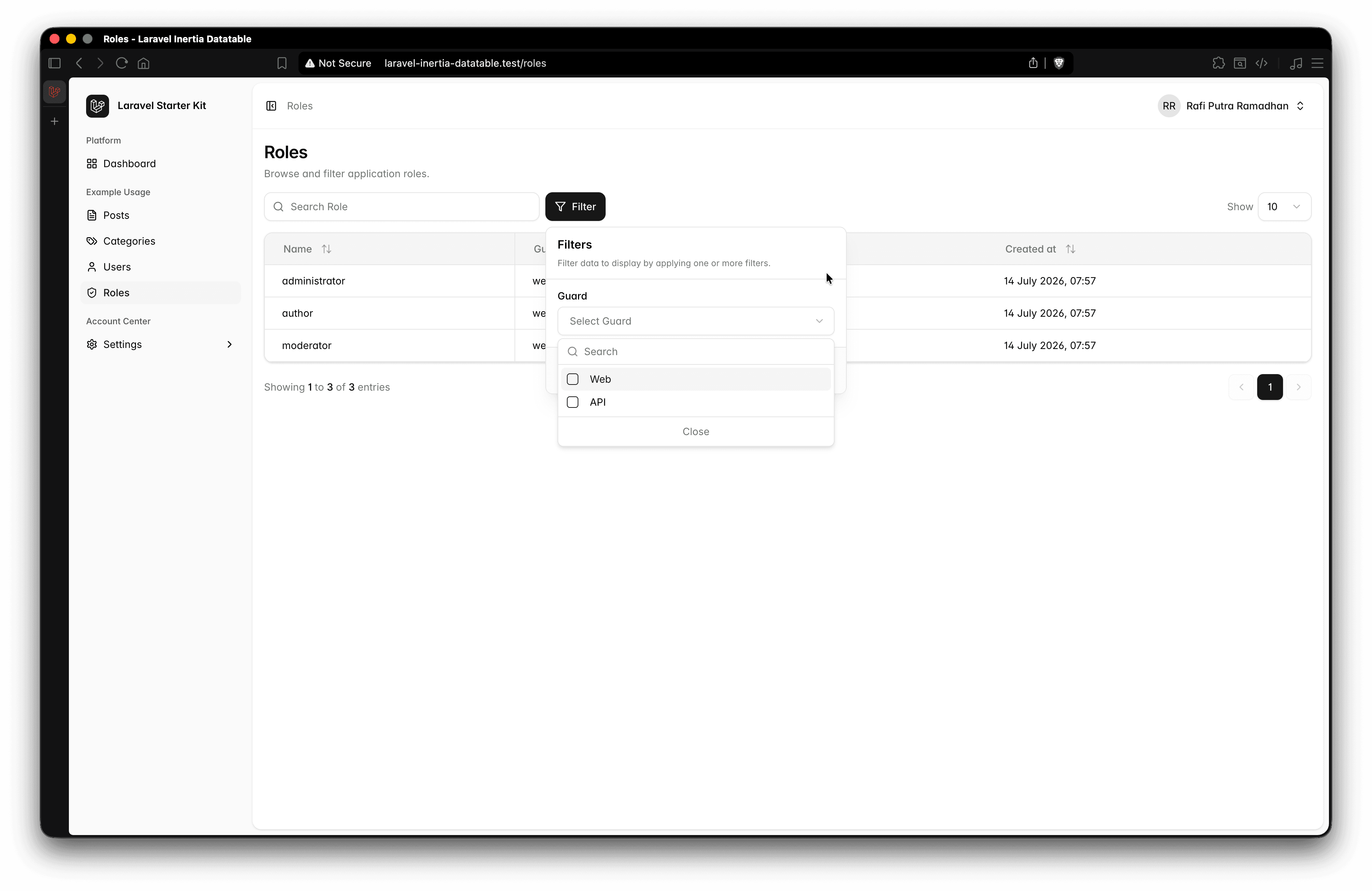 Roles DataTable